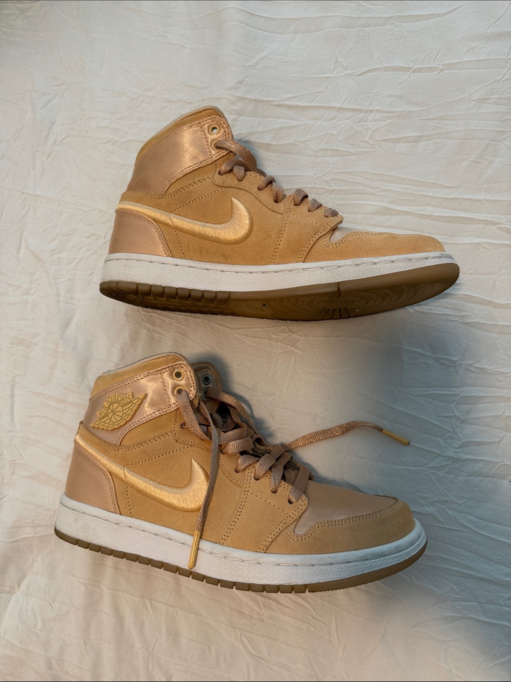 Nike Air Jordan 1 Metallic Gold & Tan shoes